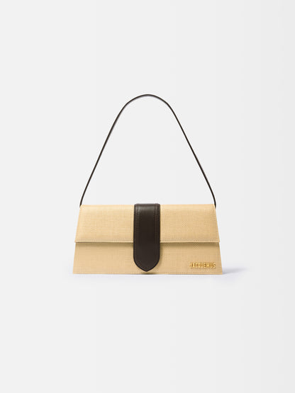 Jacquemus The Long Bambino Structured Bag In Woven Raffia-Effect With Smooth Leather Trim Natural / Dark Brown