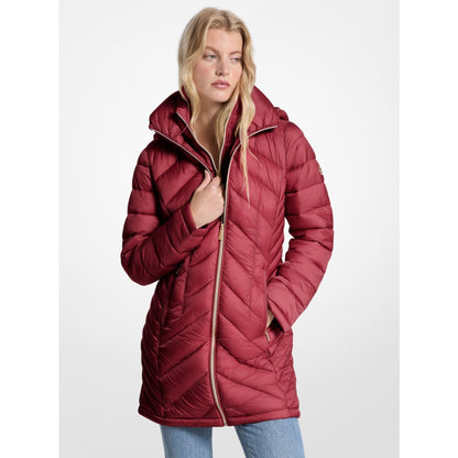 Michael Kors Packable Quilted Nylon Puffer Coat CHERRY