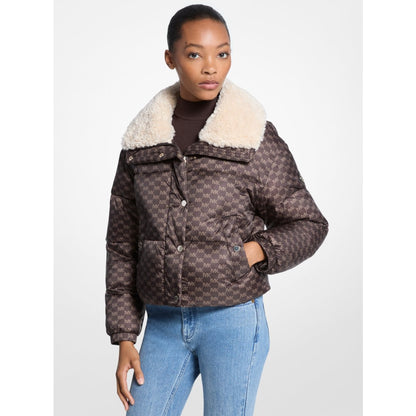 Michael Kors Logo Print and Sherpa Puffer Jacket CHOCOLATE