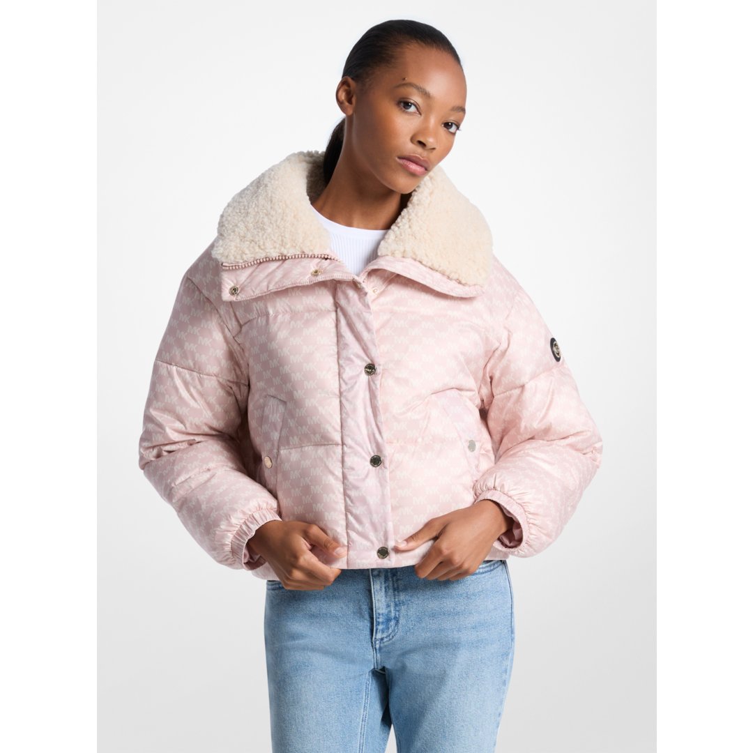 Michael Kors Logo Print and Sherpa Puffer Jacket POWDER BLUSH