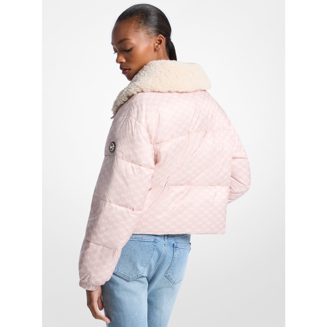 Michael Kors Logo Print and Sherpa Puffer Jacket POWDER BLUSH