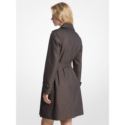 Michael Kors Signature Logo Cotton Blend Belted Trench Coat BLACK/TAUPE