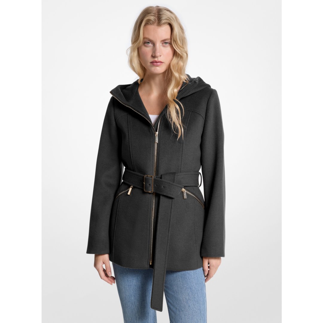 Michael Kors Wool Blend Hooded Coat BLACK