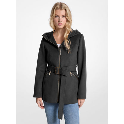 Michael Kors Wool Blend Hooded Coat BLACK