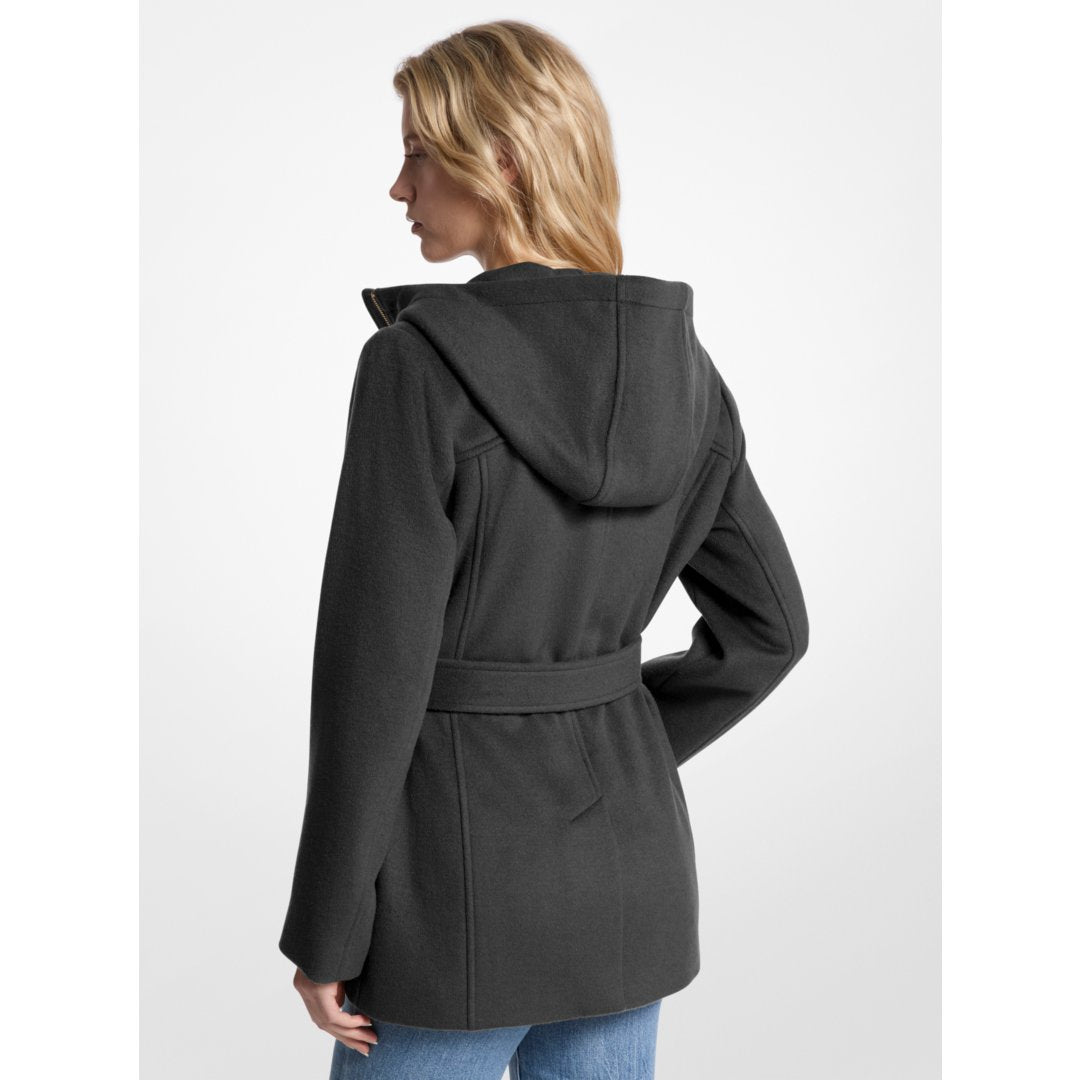 Michael Kors Wool Blend Hooded Coat BLACK