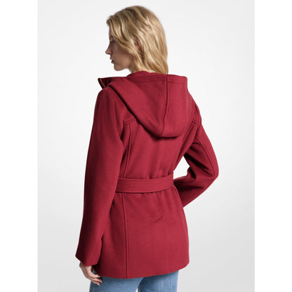 Michael Kors Wool Blend Hooded Coat CHERRY