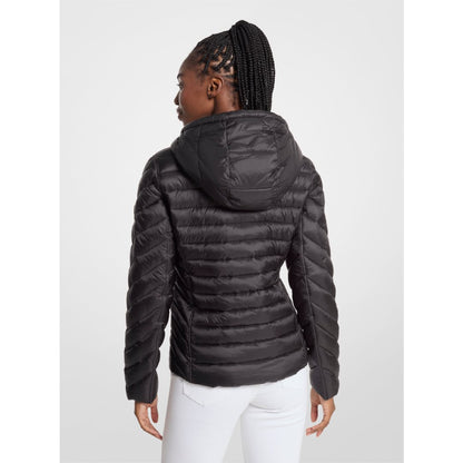 Michael Kors Chevron Logo Print Quilted Nylon Reversible  Jacket BLACK/BROWN LOGO