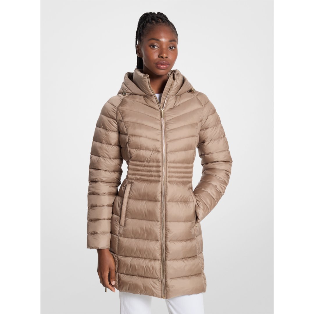 Michael Kors Quilted Nylon Puffer Coat TAUPE