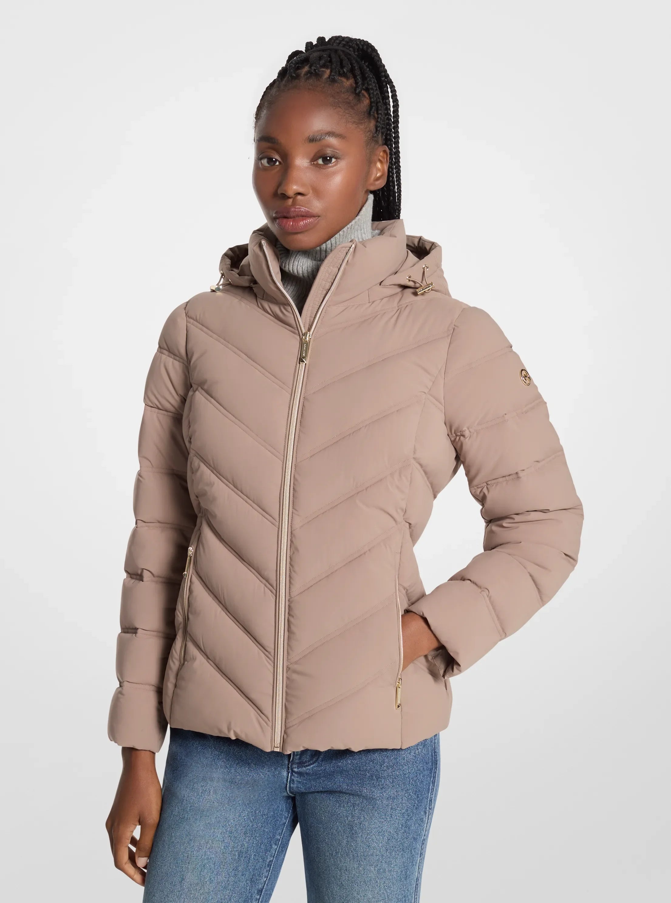 Michael Kors Packable Quilted Puffer Jacket TAUPE