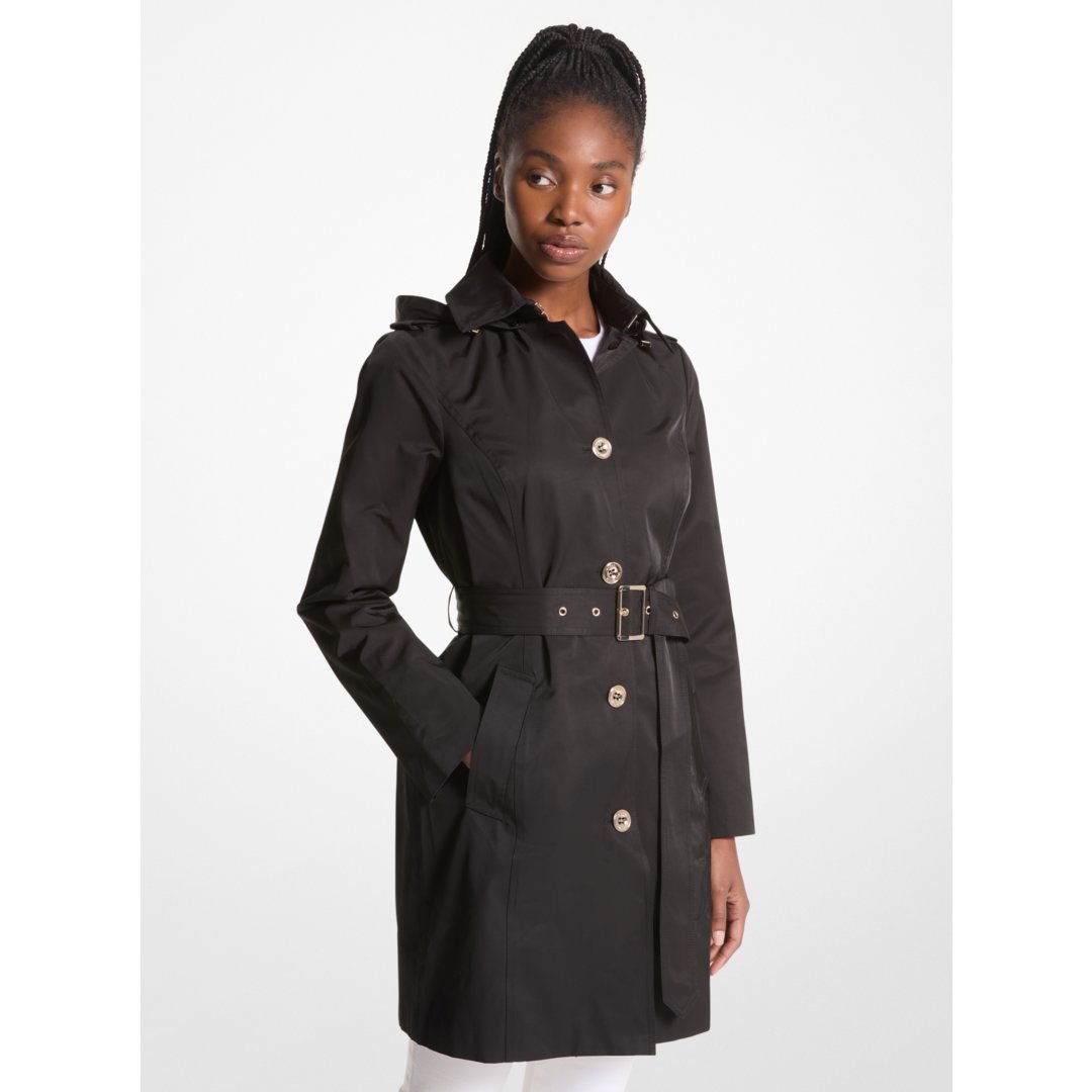 Michael Kors Cotton Blend Hooded Trench Coat BLACK