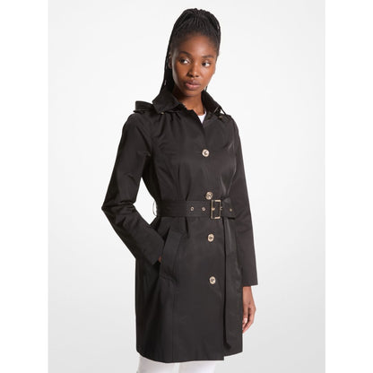 Michael Kors Cotton Blend Hooded Trench Coat BLACK