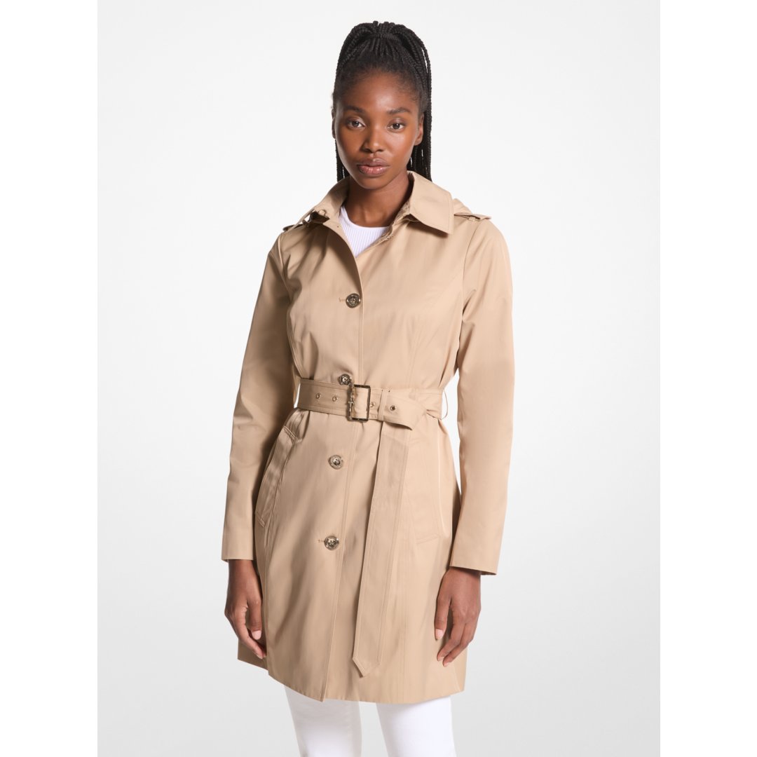 Michael Kors Cotton Blend Hooded Trench Coat KHAKI