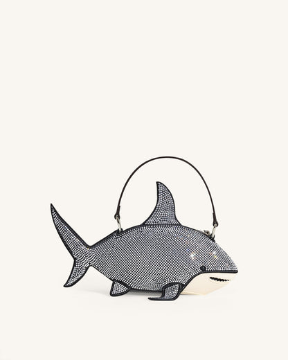 Jw Pei Nerys Artificial Crystal Shark Top Handle Bag Black