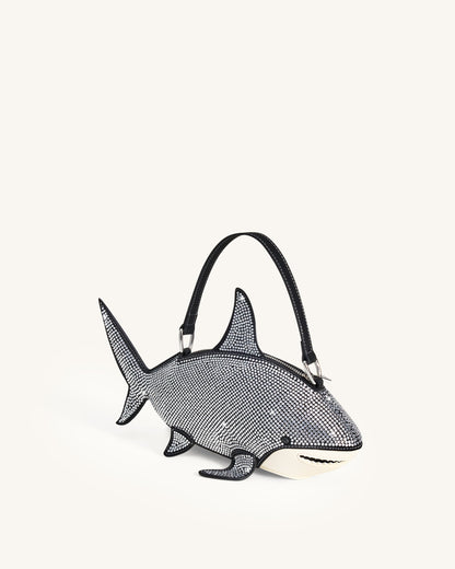Jw Pei Nerys Artificial Crystal Shark Top Handle Bag Black