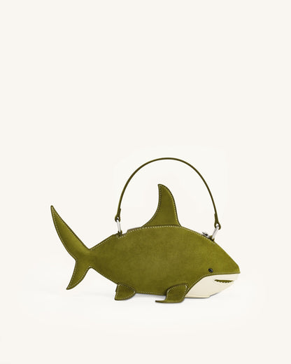 Jw Pei Nerys Faux Suede Shark Look Top Handle Bag Dark Olive