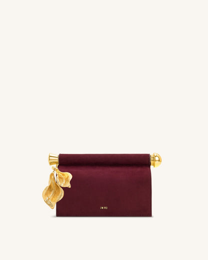 Jw Pei Holly Faux Suede Metal Pendant Embellished Clutch Reddish Brown
