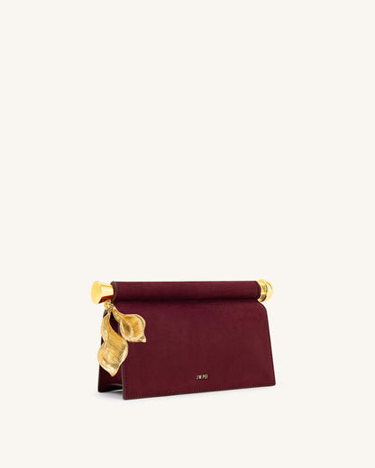 Jw Pei Holly Faux Suede Metal Pendant Embellished Clutch Reddish Brown
