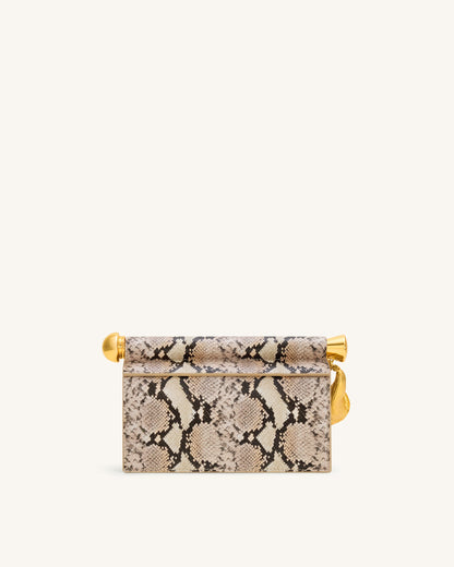Jw Pei Holly Metal Pendant Embellished Snakeskin Clutch Apricot
