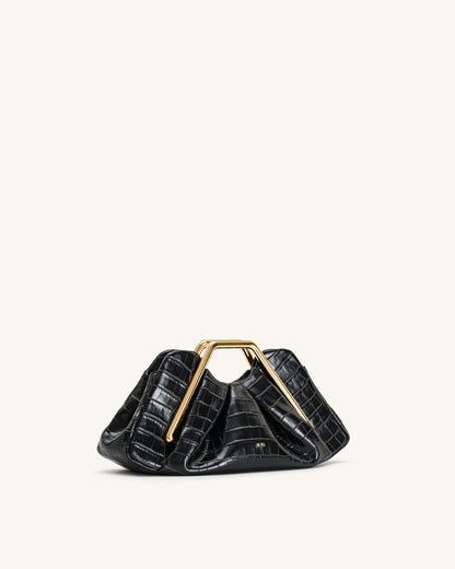 Jw Pei Lila Faux Croc Effect Metal Frame Clutch Black