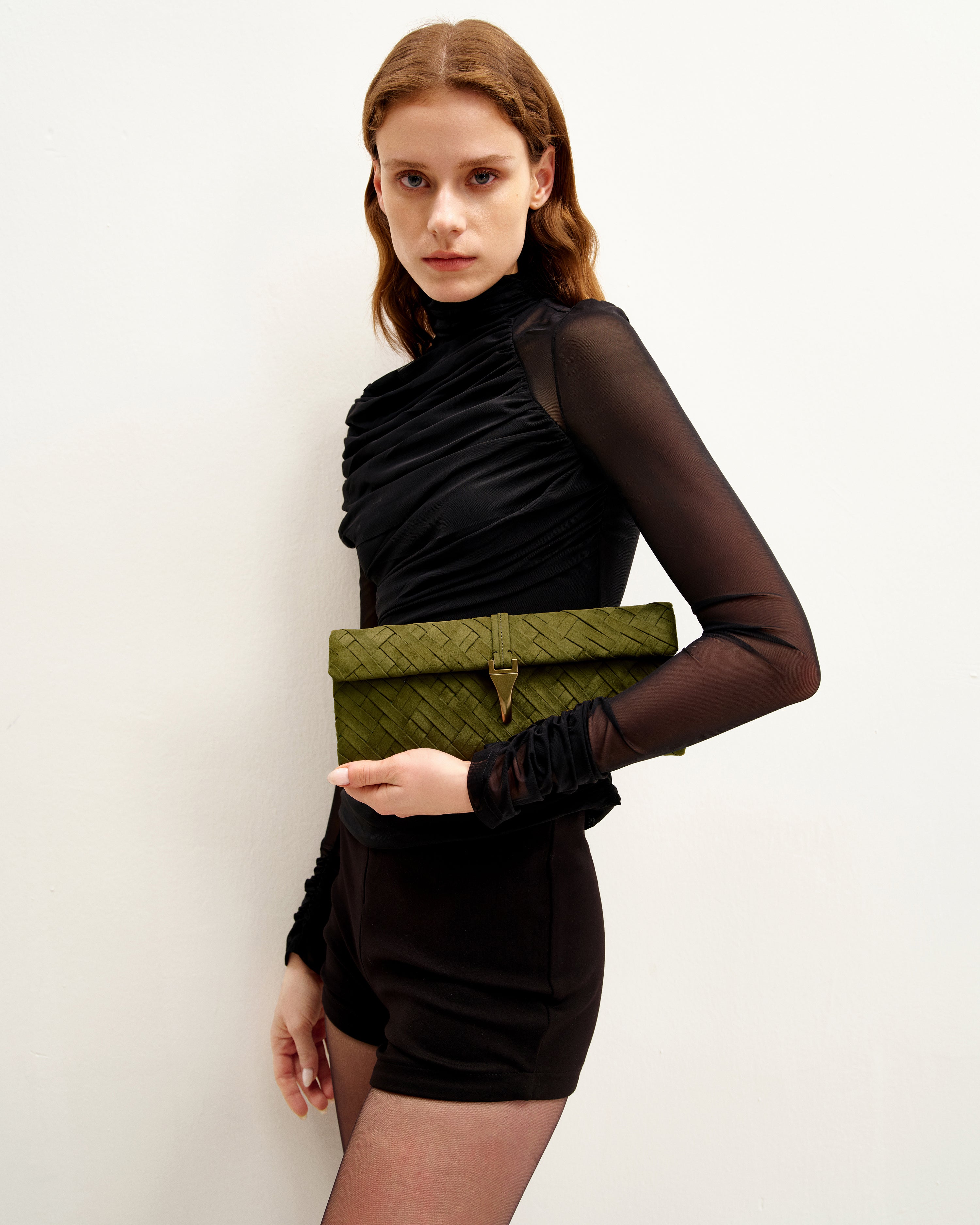 Jw Pei Zaria Woven Clutch Dark Olive