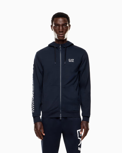 EA7 Logo zip up sweatshirt in cotton with a hood Logo Series