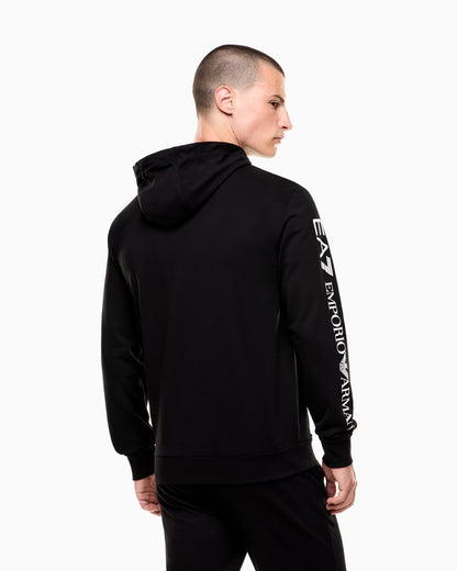 EA7 Logo Series cotton hooded, zip-up sweatshirt