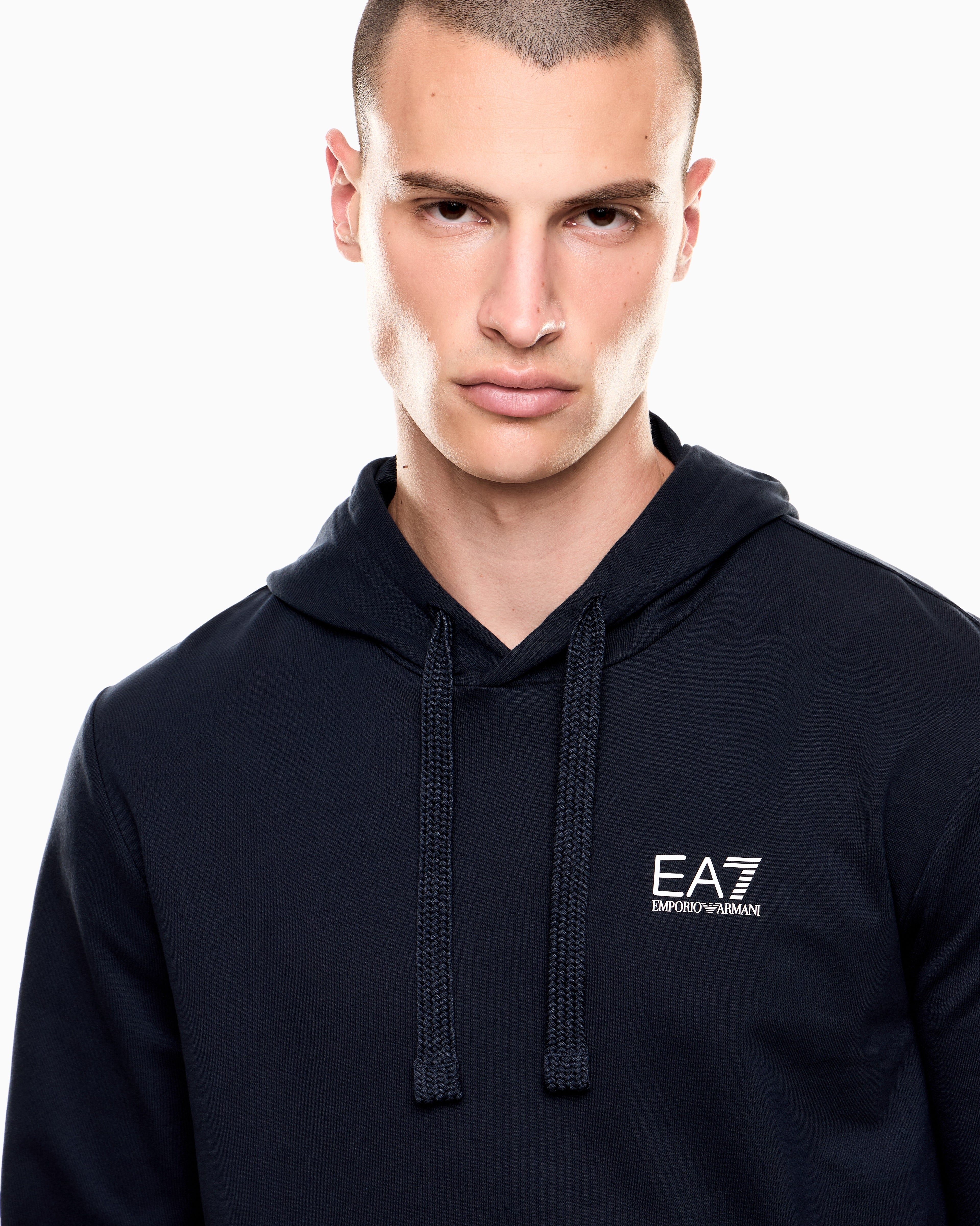 EA7 Logo Series hooded cotton sweatshirt