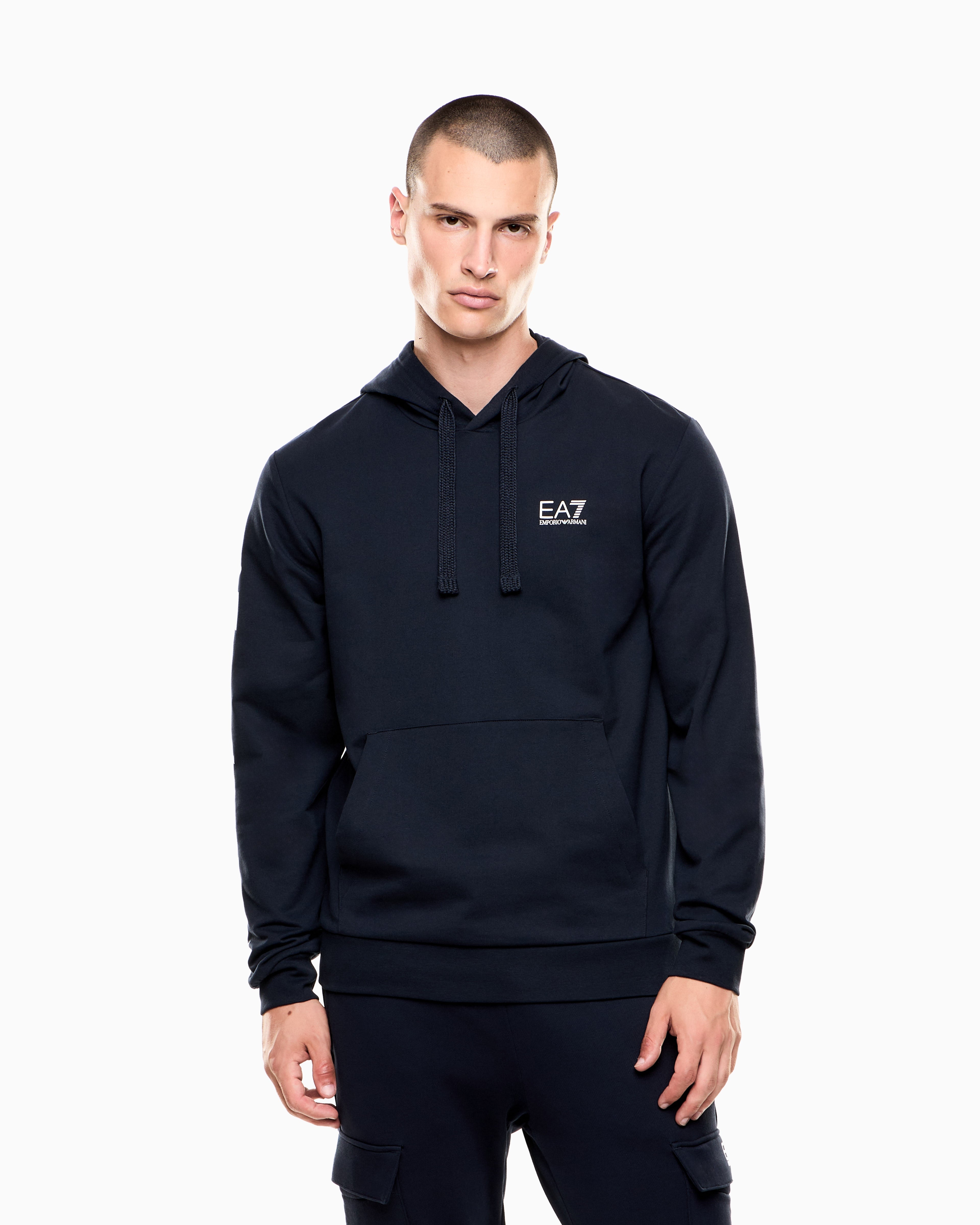 EA7 Logo Series hooded cotton sweatshirt