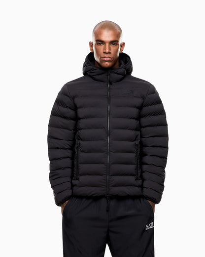 EA7 Technical fabric padded jacket with hood