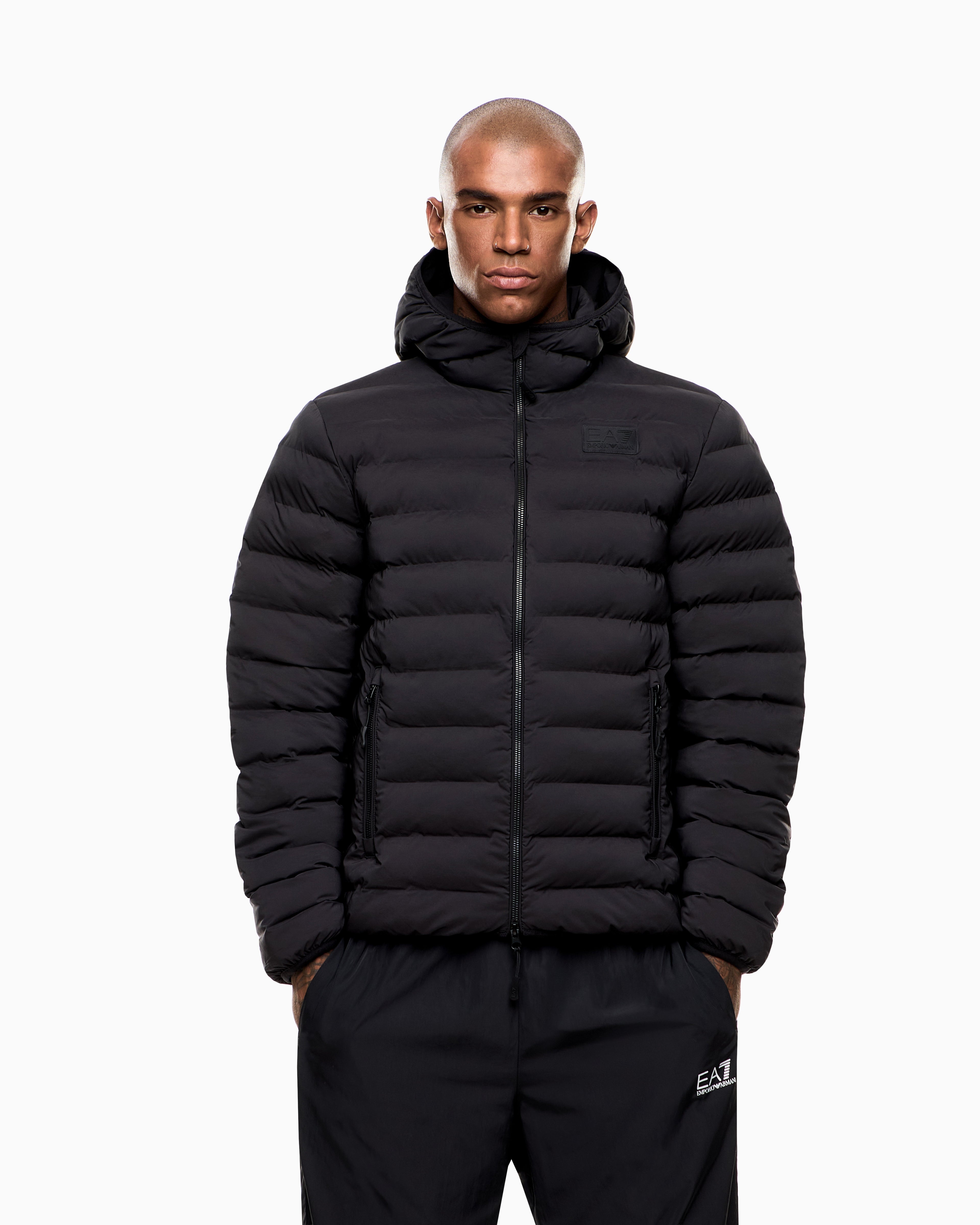 EA7 Water-resistant Winter jacket with a fixed hood