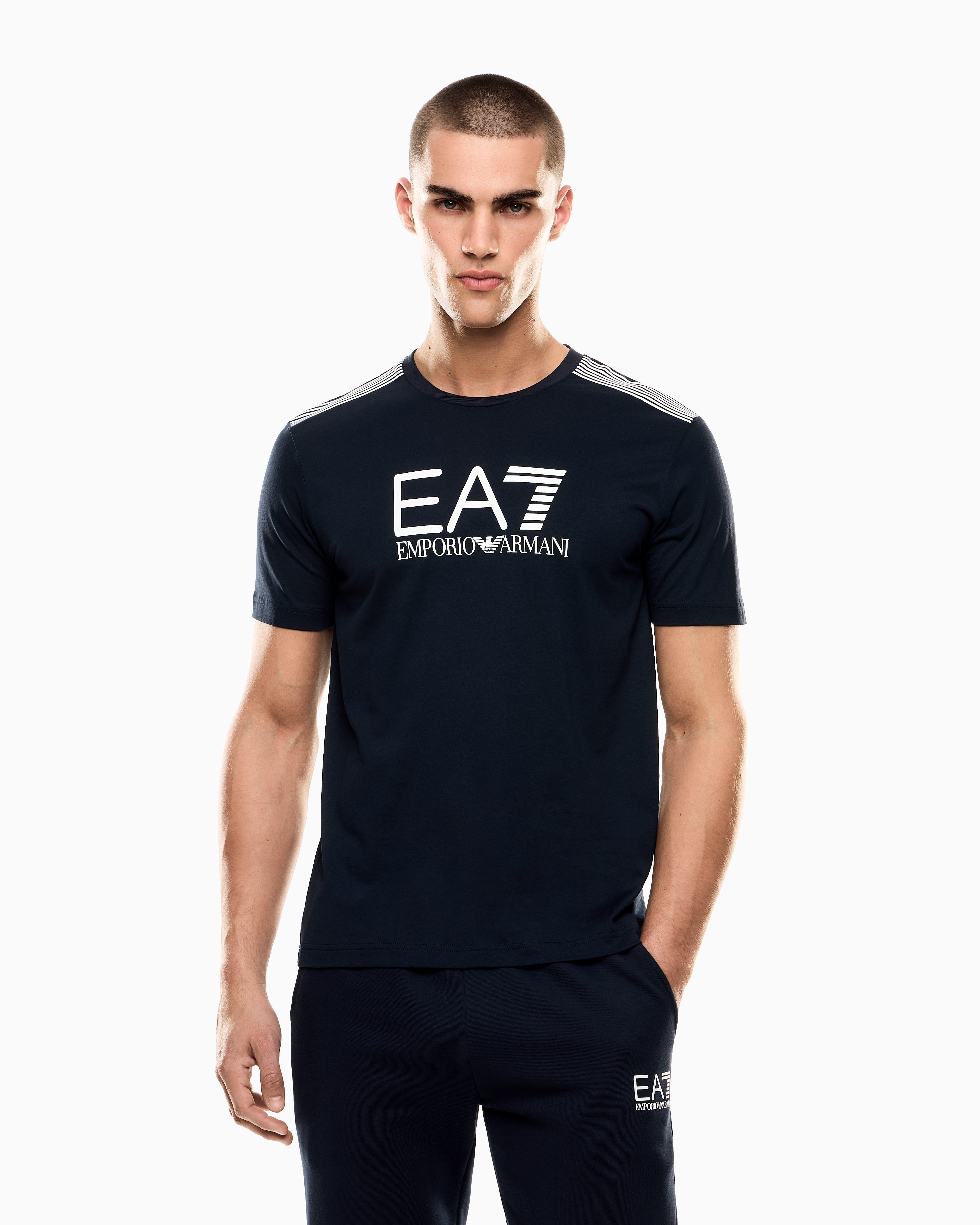 EA7 ASV 7 Lines cotton-blend jersey crew-neck T-shirt