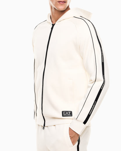 EA7 Logo Series cotton-blend hooded zip-up sweatshirt