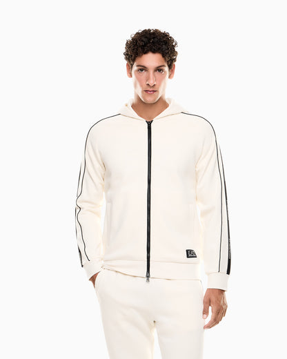EA7 Logo Series cotton-blend hooded zip-up sweatshirt