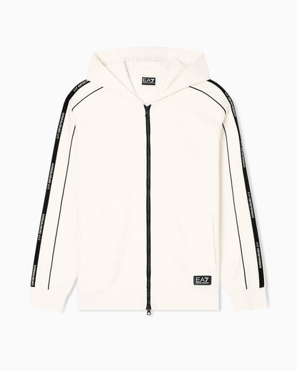 EA7 Logo Series cotton-blend hooded zip-up sweatshirt