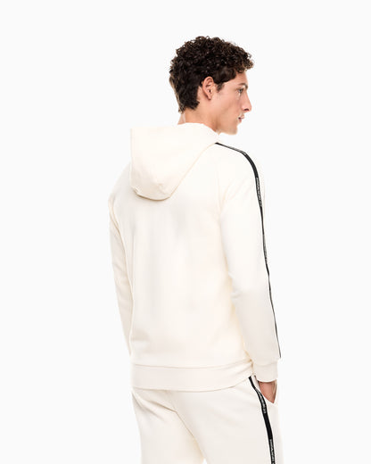 EA7 Logo Series cotton-blend hooded zip-up sweatshirt