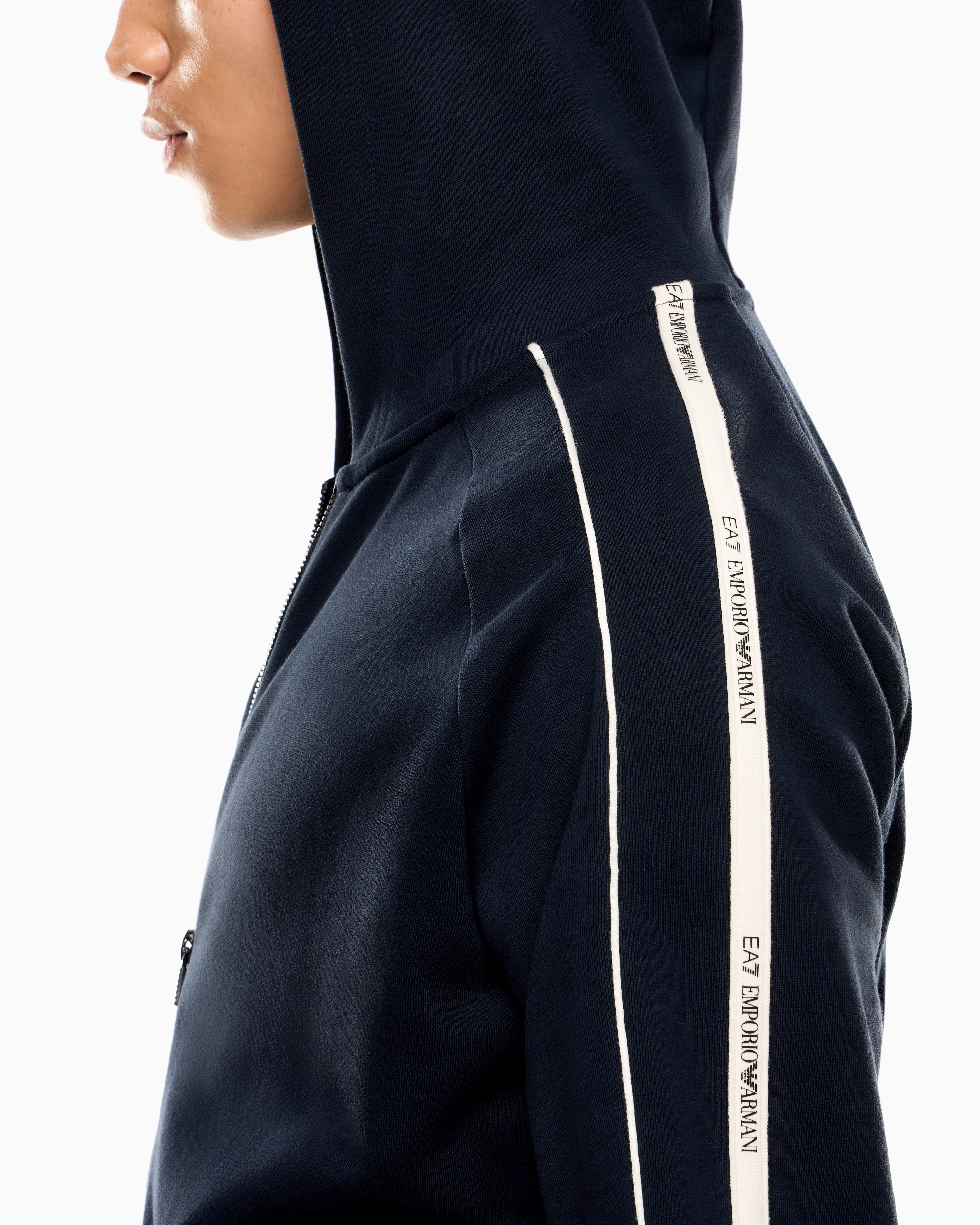 EA7 Logo Series cotton-blend hooded zip-up sweatshirt