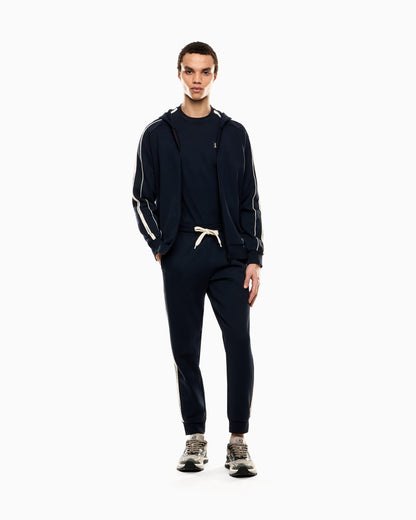 EA7 Logo Series cotton-blend hooded zip-up sweatshirt