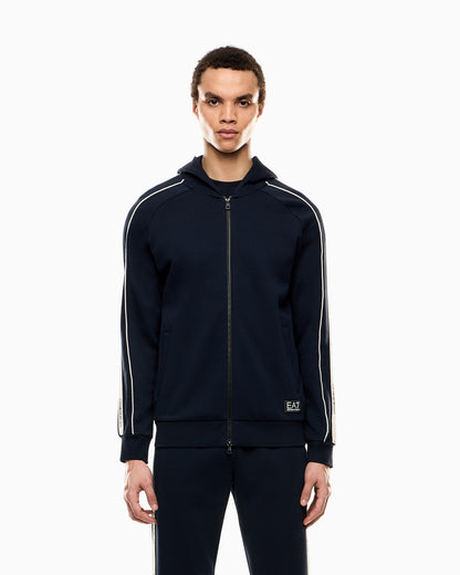 EA7 Logo Series cotton-blend hooded zip-up sweatshirt
