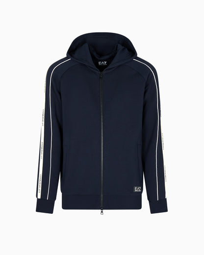 EA7 Logo Series cotton-blend hooded zip-up sweatshirt