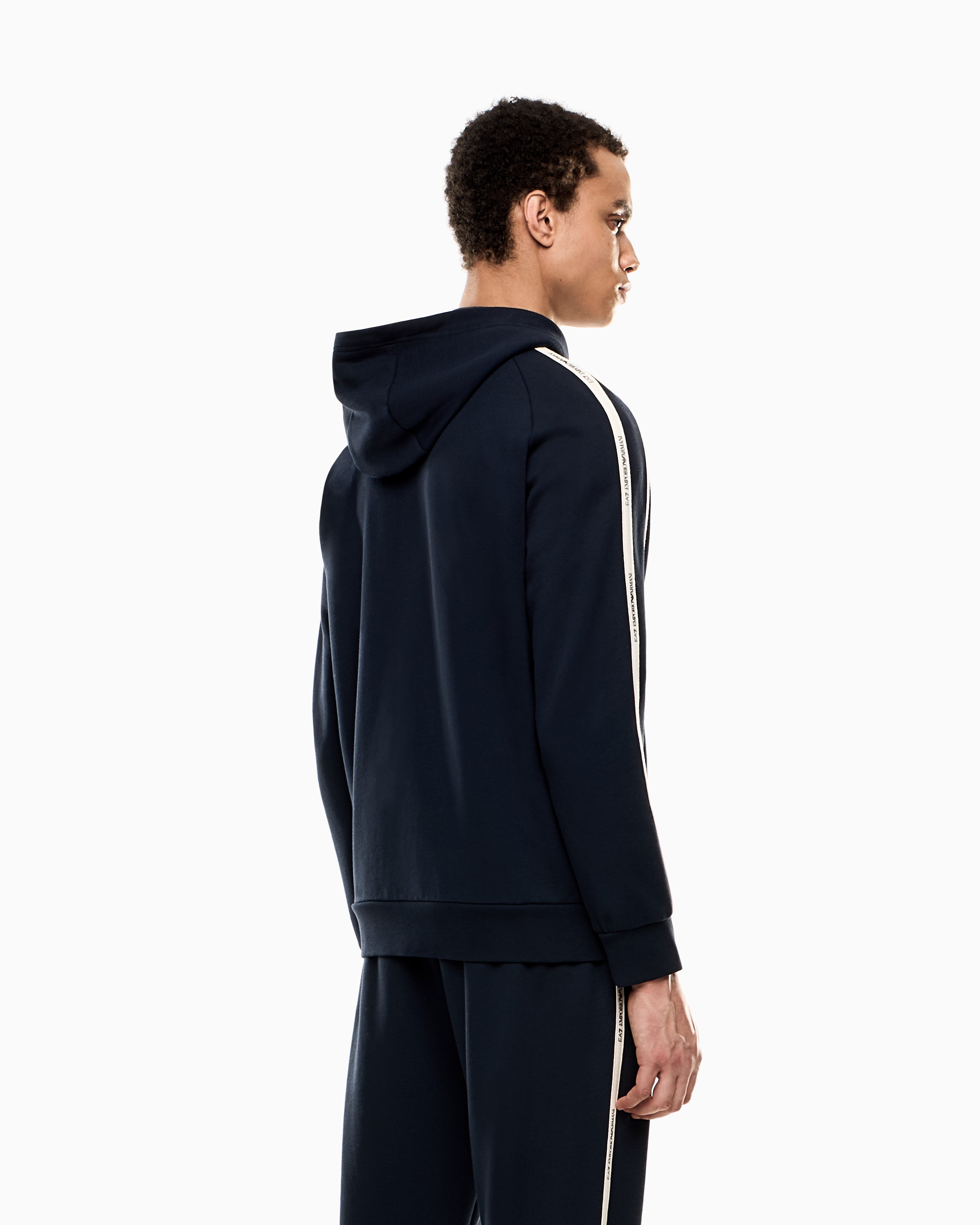 EA7 Logo Series cotton-blend hooded zip-up sweatshirt