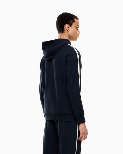 EA7 Logo Series cotton-blend hooded zip-up sweatshirt