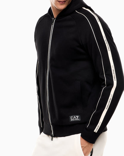 EA7 Logo Series cotton-blend hooded zip-up sweatshirt