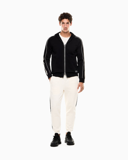 EA7 Logo Series cotton-blend hooded zip-up sweatshirt