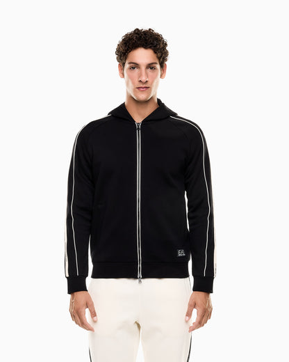 EA7 Logo Series cotton-blend hooded zip-up sweatshirt