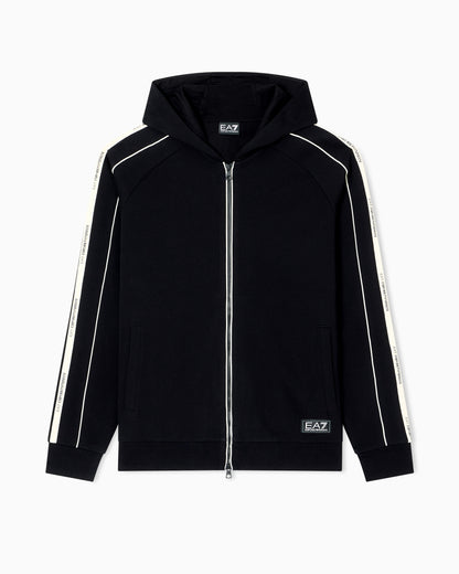 EA7 Logo Series cotton-blend hooded zip-up sweatshirt