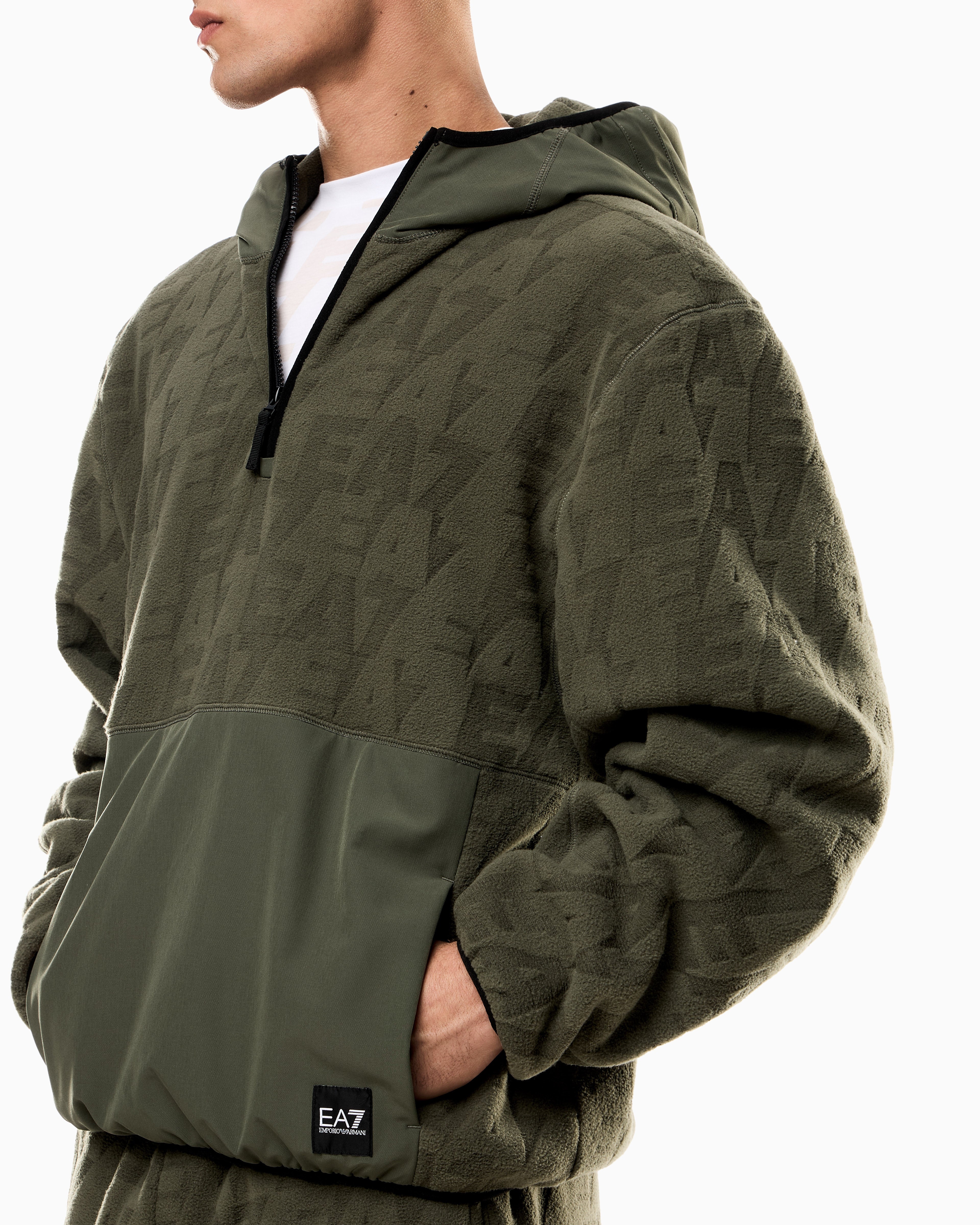 EA7 Logo Series hooded sweatshirt in polar fleece with nylon inserts