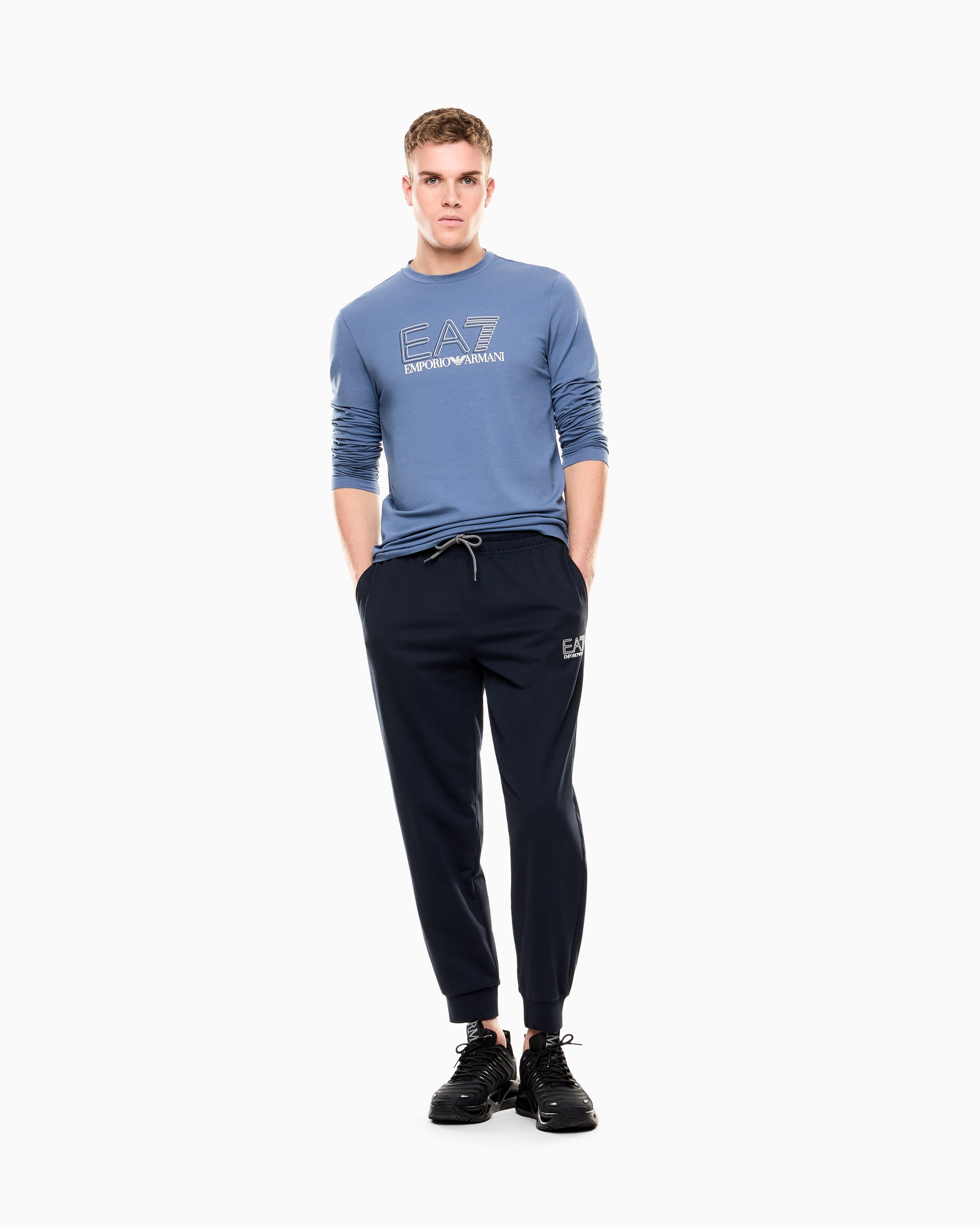 EA7 Visibility long-sleeved T-shirt in stretch cotton jersey