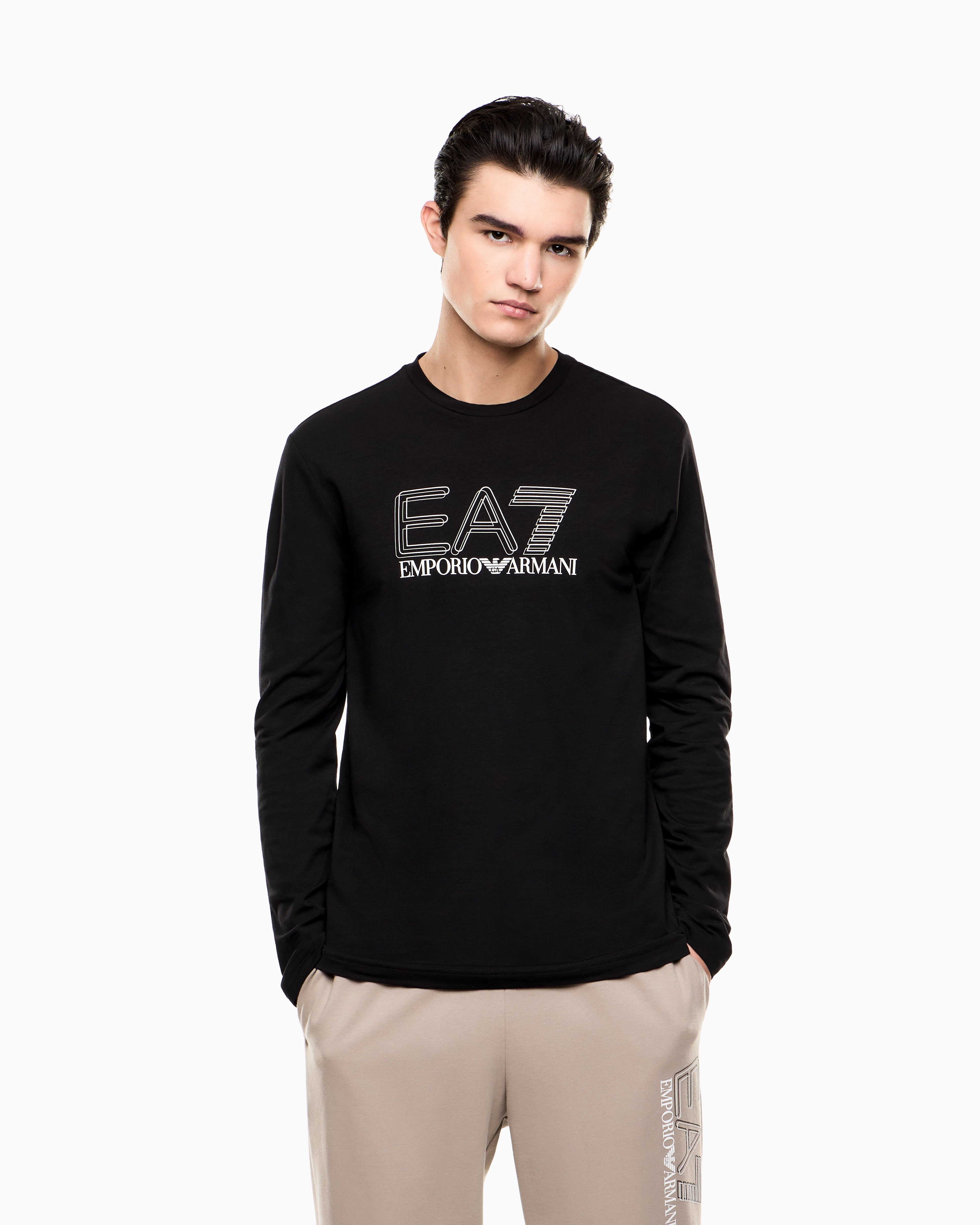EA7 Visibility long-sleeved T-shirt in stretch cotton jersey