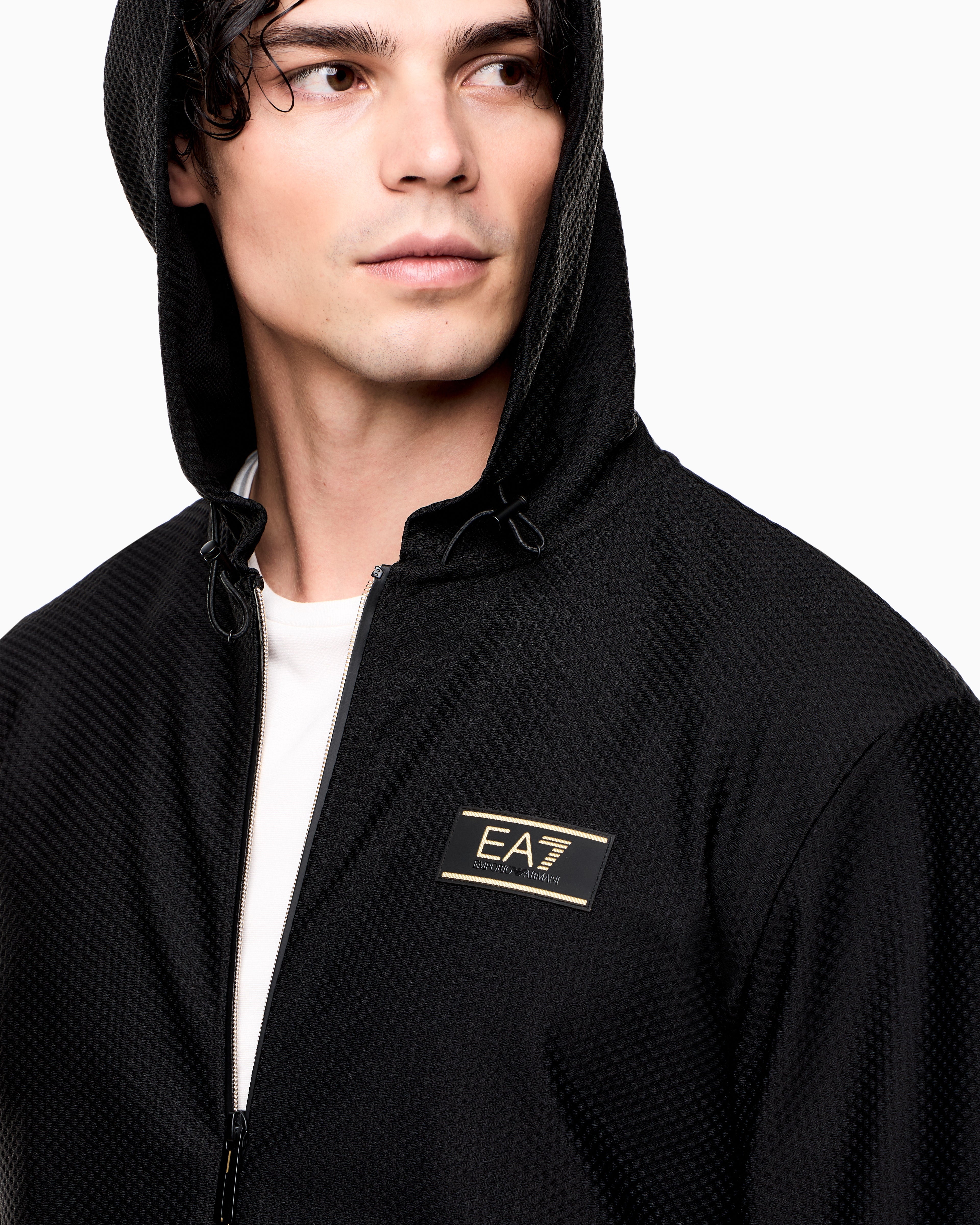 EA7 Premium Label technical fabric hooded sweatshirt