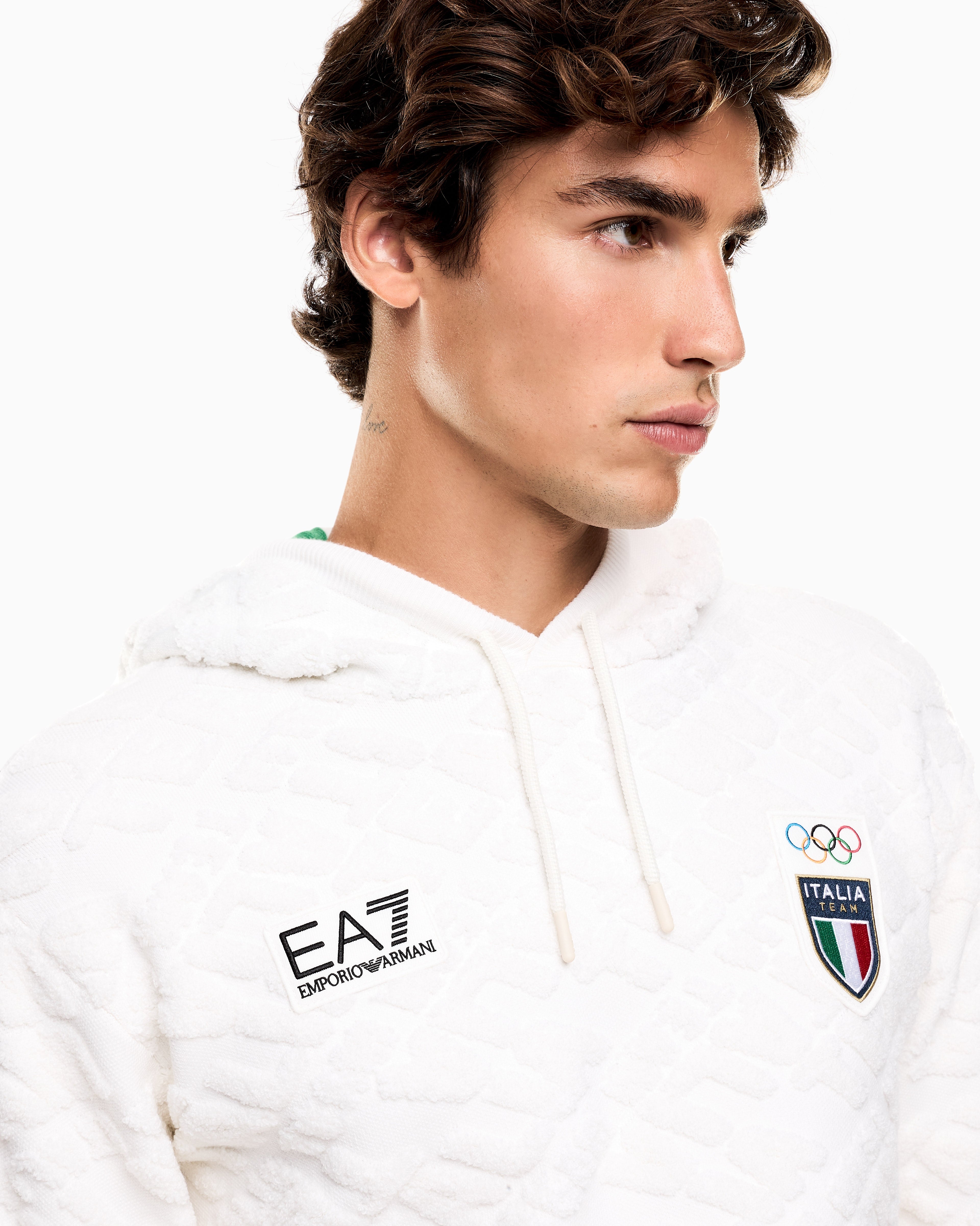 EA7 Hooded sweatshirt with all-over embossed “ITALIA TEAM” print
